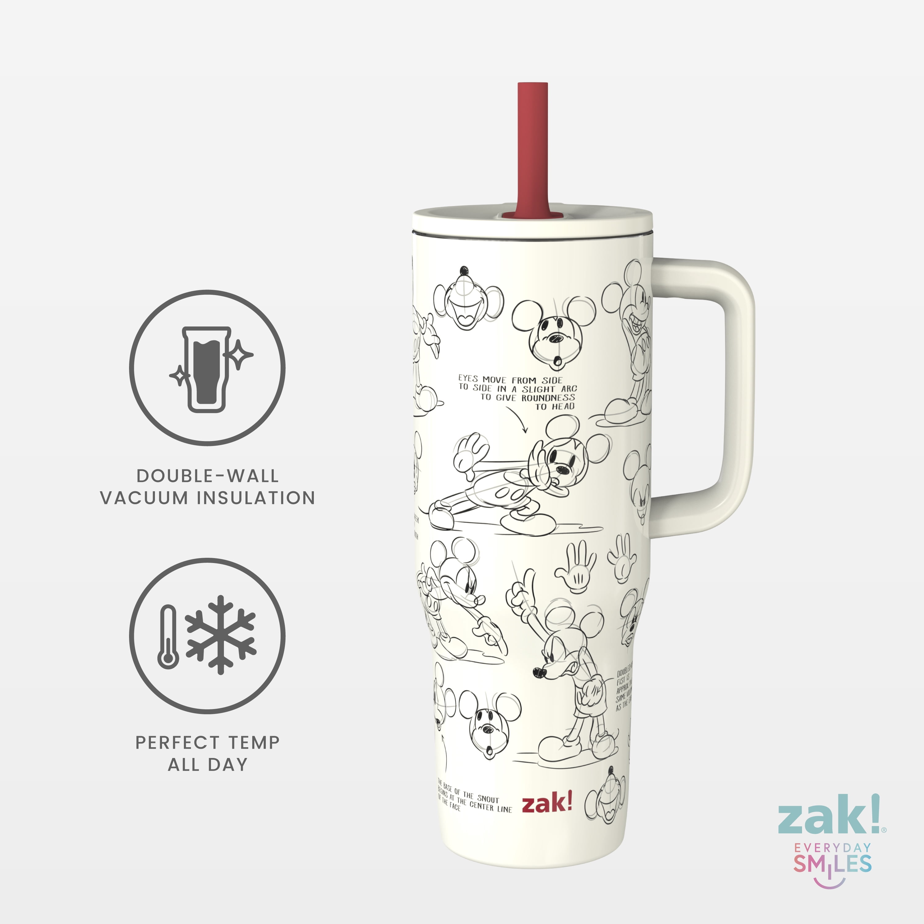 Zak Designs 30oz Mickey Double Wall Stainless Steel Vaccuum Insulated Sutton Straw Tumbler