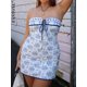 thumbnail image 2 of Fantoye Floral Printed Vacation Women Dress Off-shoulder Blue Metal Button Spring Skinny Elegant Outside Female Mini Dress 2023S Gao Jinjia LED, 2 of 2
