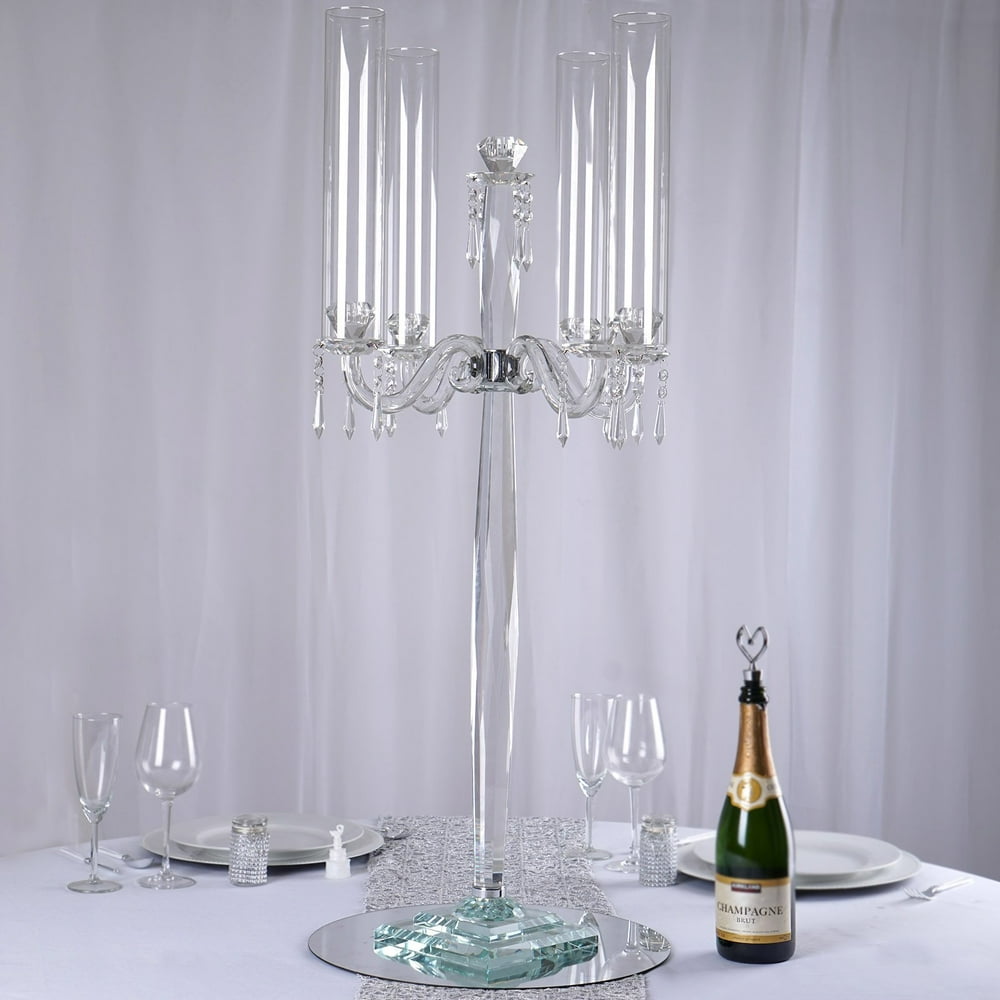 Efavormart 35.5" Tall Handcrafted 4 Arm Crystal Glass Tabletop