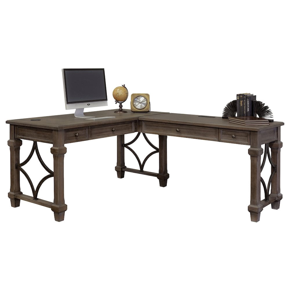 Martin Furniture Carson Wood Open L-Desk & Return Writing Table Office Desk Gray