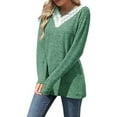 thumbnail image 3 of Anbech Lace Stitching Women Shirt V Neck Lace Chiffon Blouse Long Sleeve Loose Pullover Top, 3 of 5