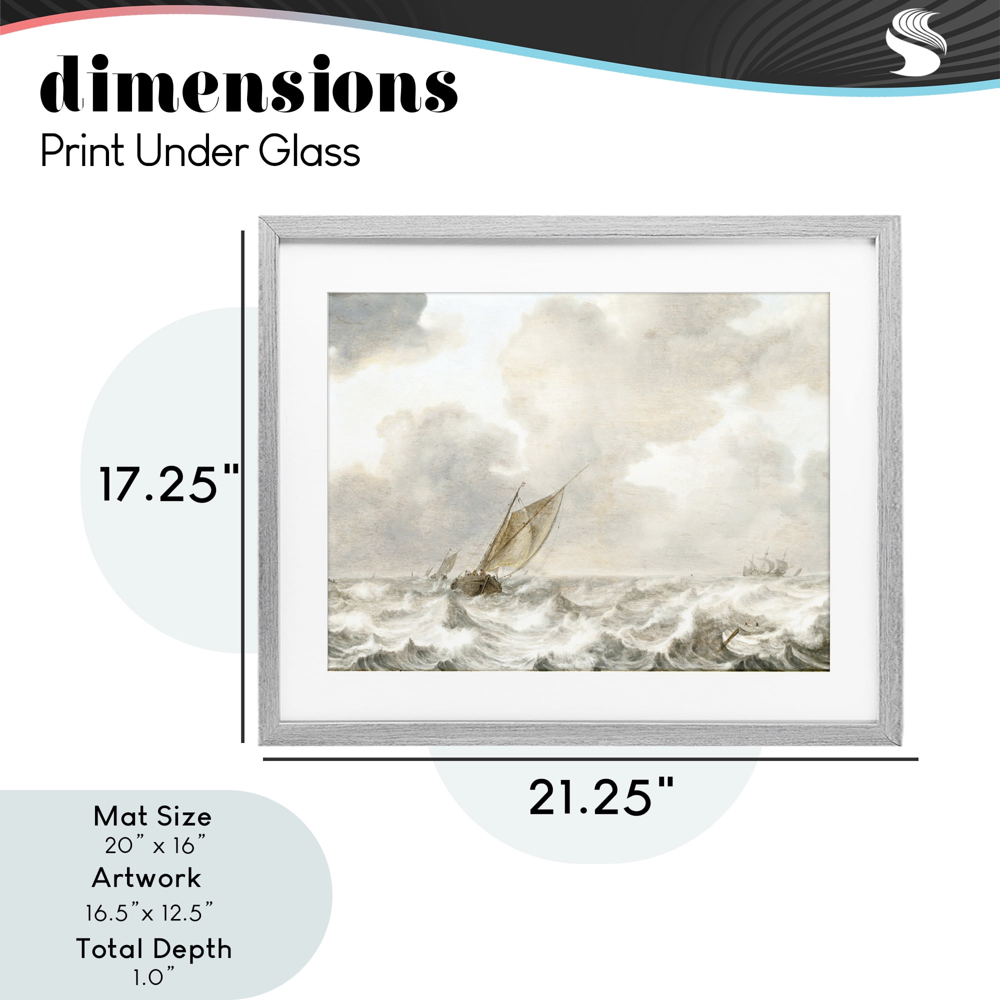 Stupell Industries Vintage Stormy Seas Gray Framed Print Under Glass, design by Leah Straatsma