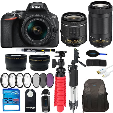 Nikon D5600 DSLR Camera with Nikon AF-P DX NIKKOR 18-55mm f/3.5-5.6G VR Lens + Nikon AF-P DX NIKKOR 70-300mm f/4.5-6.3G ED Lens + Pixi Advanced Bundle Kit