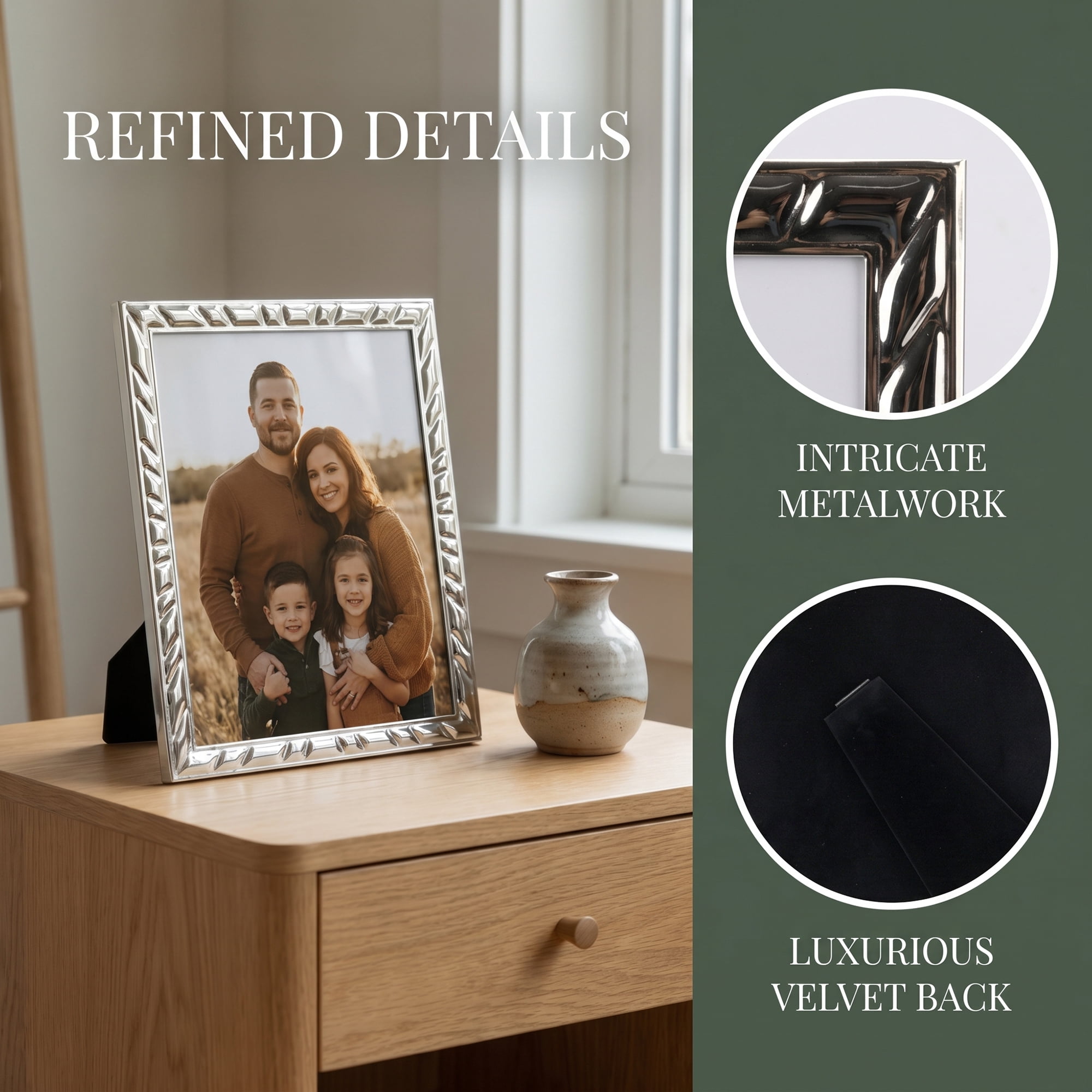 Unique Bargains Beveled Metal Picture Frame Photo Frame with HD Glass Silver 8" x 10"