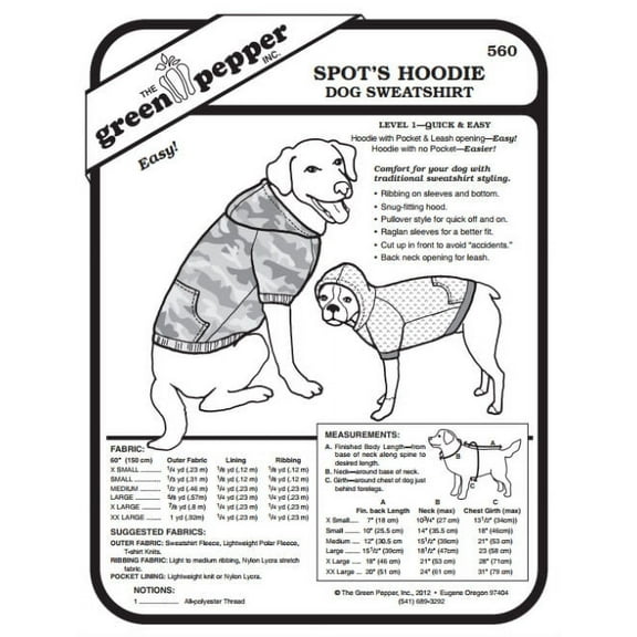 Spots Hoodie Dog Sweatshirt Pet Coat #560 Sewing Pattern (Pattern Only)