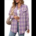 thumbnail image 1 of Camisa Abotonada para Mujer, Camisa A Cuadros, Larga, Solapa, Informal, para Negocios, Trabajo Púrpura L, 1 of 10