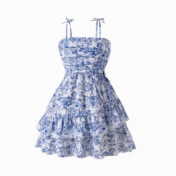 Kogui Tulle Dress Girls Girls Dress Summer Ruffle Sleeve Mesh A Line Casual Party Dresses with Pockets for Kids Size 8-9 (Blue,8-9 Years)
