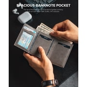 VULKIT Side Slider Mechanism, with/without Back Zipper Pocket, Magnetic Strip Closure Tri-fold Wallet-VC302 Grey