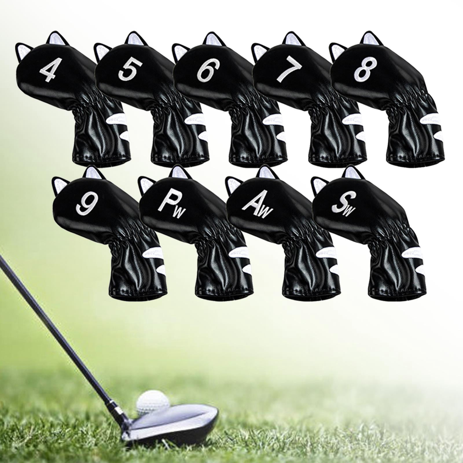 harayaa Golf Club Head Covers Mallet Putter Cat Pattern Accessories Putter Cue Headcover 9pcs Iron Black