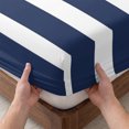 thumbnail image 3 of Cal.King Size Fitted Sheet Set - Navy Blue Stripe 3 Piece Bedding Sets 16" Deep Pocket Fitted Sheet with 2 Pillowcases, Modern Simple Geometric White Striped Brushed Microfiber Hotel Bed Sheets, 3 of 9