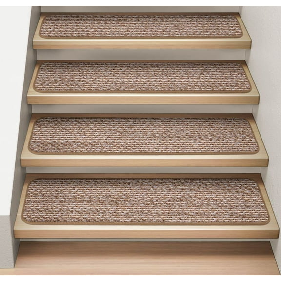 Set of 12 Attachable Indoor Carpet Stair Treads - Praline Brown - 8 In. X 23.5 In. - Several Other Sizes to Choose From