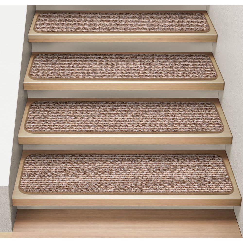 Set of 15 Attachable Indoor Carpet Stair Treads Praline Brown 9 In