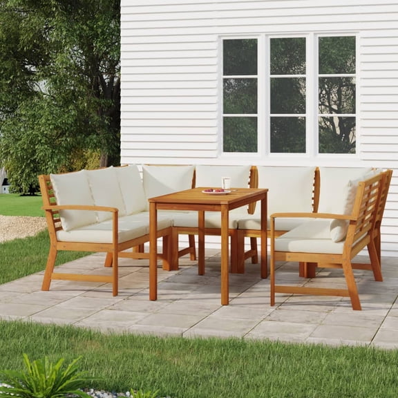 vidaXL 7 Piece Patio Dining Set with Cushions Solid Wood Acacia