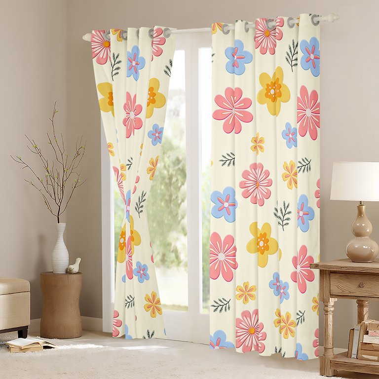 jejeloiu Cute Flower Daisy Blackout Curtains Set of 2 (52x84 Each