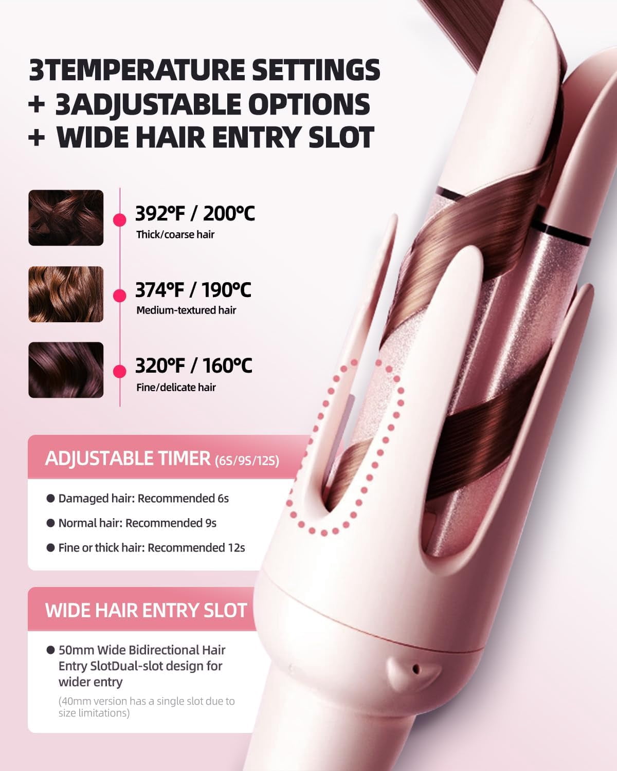 5-in-1 Automatic Curling Iron Set, Interchangeable Hair Styler with 3 Rotating Barrels, Straightening Brush & Wave Wand for All Hair Types, Dual Voltage
