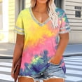 thumbnail image 4 of Enjoytime Womens Summer Tops Vintage Printed V-Neck Short Sleeve Shirts Plus Size Fashion Casual Plus Size Blouse, 4 of 6