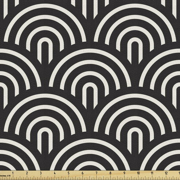 Ambesonne Scale Fabric by the Yard Upholstery, Half Circle Style Arcs Modern, 10 Yards, Cream and Charcoal Grey
