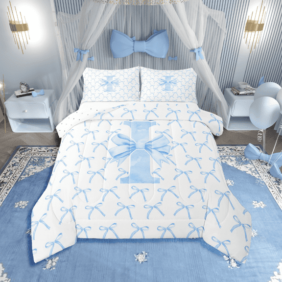 Erosebridal Kawaii Bowknot Bedding Twin Comforter Set,Initial Letter Down Comforter,Monogrammed Decor,Reversible,Lightweight,2-Piece