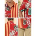 thumbnail image 5 of INSPIRE CHIC Men's Summer Leaf Striped Patchwork Shirt Button Down Printed Shirt XL Red Orange, 5 of 5