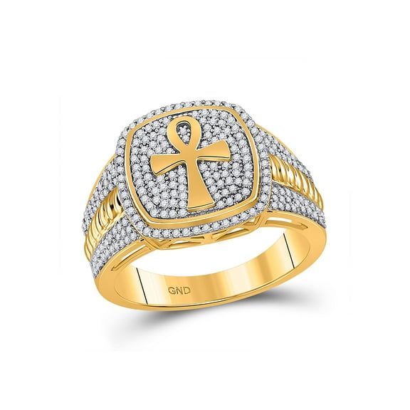 10kt Yellow Gold Mens Round Diamond Ankh Cross Ring 5/8 Cttw