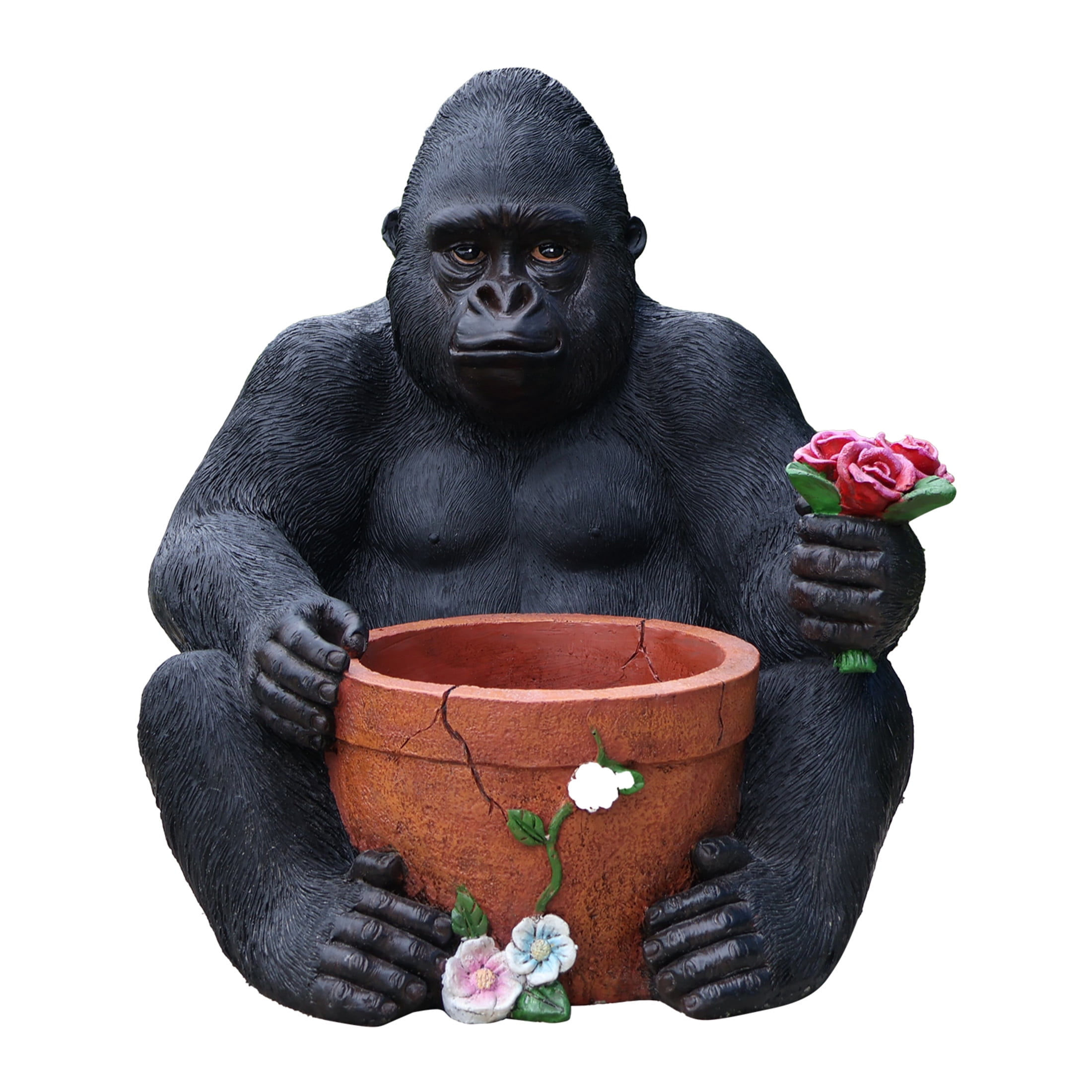 Noble House Sitting Chimpanzee Garden Planter Pot, Whimsical Resin Figurine Flower Pot for Outdoor Porch and Yard Decor, Multicolor