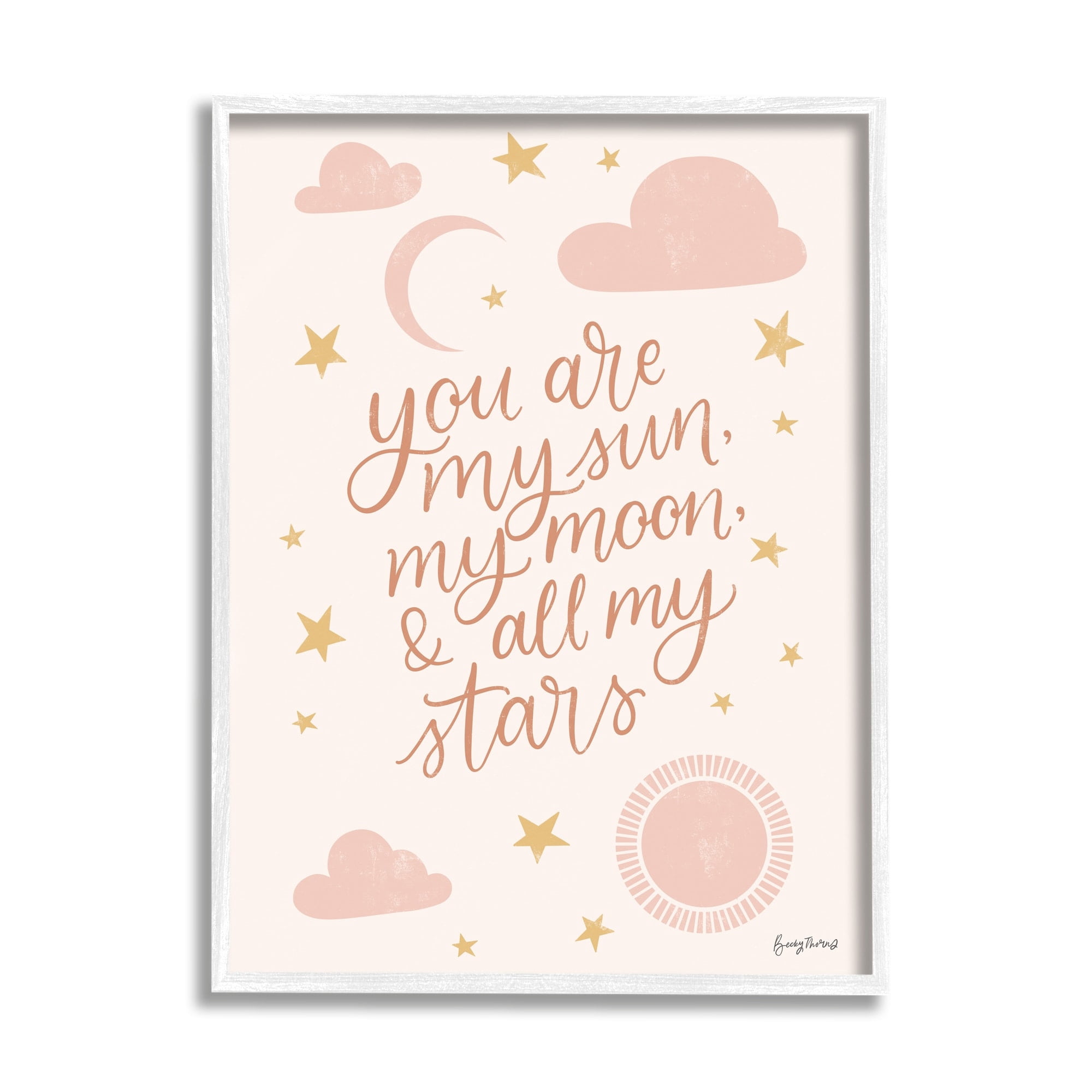 Stupell Industries My Sun Moon and Stars Children's Pink Sky Graphic Art White Framed Art Print Wall Art, 11x14, by Becky Thorns