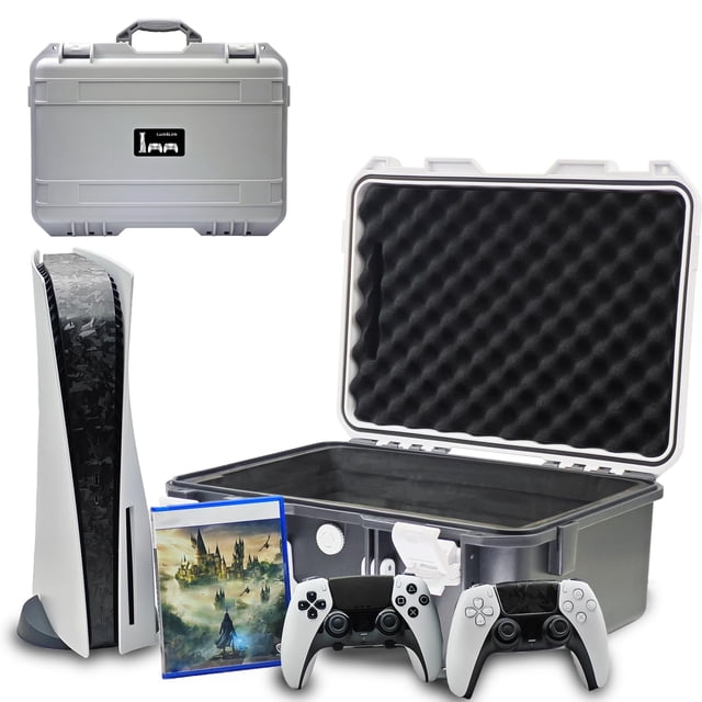 Luck&Link Hard Shell Travel Case Compatible with PlayStation 5 Console Controllers PS5 Carrying Case with Customized Foam for Both Standard and Digital Editions(Black and White)