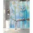 thumbnail image 3 of Split Shower Curtain for Transfer Bench, Teal Blue Owl Fabric Shower Curtains for Bathroom, Modern Flowers Birds on Branch Tub Sliding Transfer Bench Waterproof Bath Curtains 72"x78", 3 of 9