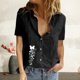 thumbnail image 2 of Gibobby Casual Playera de Manga Corta para Mujer Algodón Casual Suelto Personalidad Impreso Solapa Botón Manga Corta(Negro,M), 2 of 4