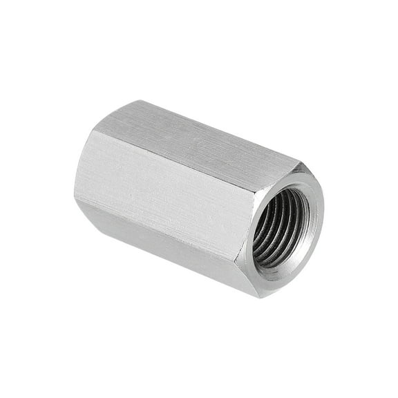 Uxcell M12 x 1.25-Pitch 304 Stainless Steel Hex Coupling Nuts, 1Pcs 30mm / 1.2" Length Fully Threaded Rod Coupling Nut Studding Connector Fasteners, Silver Tone