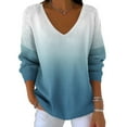 thumbnail image 5 of Feancey Womens V Neck Cotton Sweaters Plus Size Trendy Gradient Print Long Sleeve Pullover Tops Loose Fit Casual Knit Sweater Soft Knitted Jumper Blue 5XL, 5 of 7