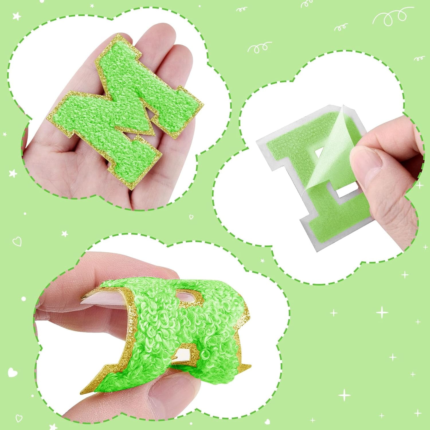 NANAHuang 26Pcs Self Adhesive Chenille Letter Patches A-Z, Chenille Letters for Clothing, Fabric, Shoes, Bags (Light Pink)