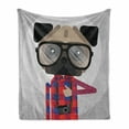 thumbnail image 1 of Hipster Soft Flannel Fleece Throw Blanket, Graphic Design of a Photographer Pug Dog in a Shirt with Glasses and Old Camera, Cozy Plush for Indoor and Outdoor Use, 50" x 70", Multicolor, by Ambesonne, 1 of 6