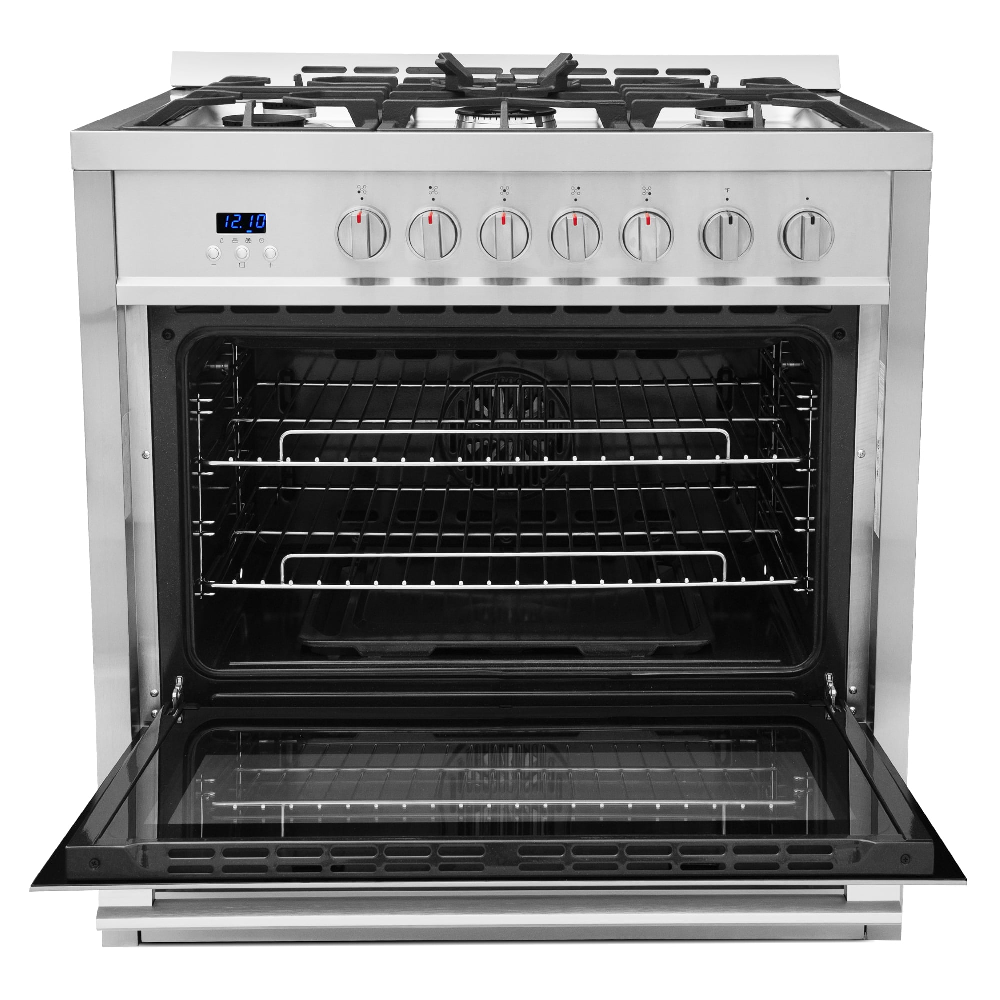 Cosmo 36 in. Nebula Collection 3.8 cu. ft. Gas Range, 5 Burners, Rapid Convection Oven, Cast Iron Grates in Stainless Steel