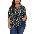 thumbnail image 1 of Blusa de gasa de mujer plus size Agnes Orinda, con cuello en V y mangas 3/4, blusa casual de verano 2X negra, 1 of 5