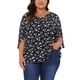 thumbnail image 1 of Blusa de gasa de mujer plus size Agnes Orinda, con cuello en V y mangas 3/4, blusa casual de verano 2X negra, 1 of 5
