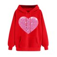 thumbnail image 2 of TrendVibe365 Valentines Day Clothes Graphic Hoodies for Women with Hood Long Sleeve Polyester with Pockets Casual Love Heart Printed Lover Gift Blouse Tops for Valentines Gifts Red M, 2 of 4