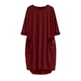 thumbnail image 5 of Oversized Baggy Midi Dress for Women Crew Neck Casual Loose Summer Dress with Pockets Basic Ladies Gown Knee Length Sundress, 5 of 5