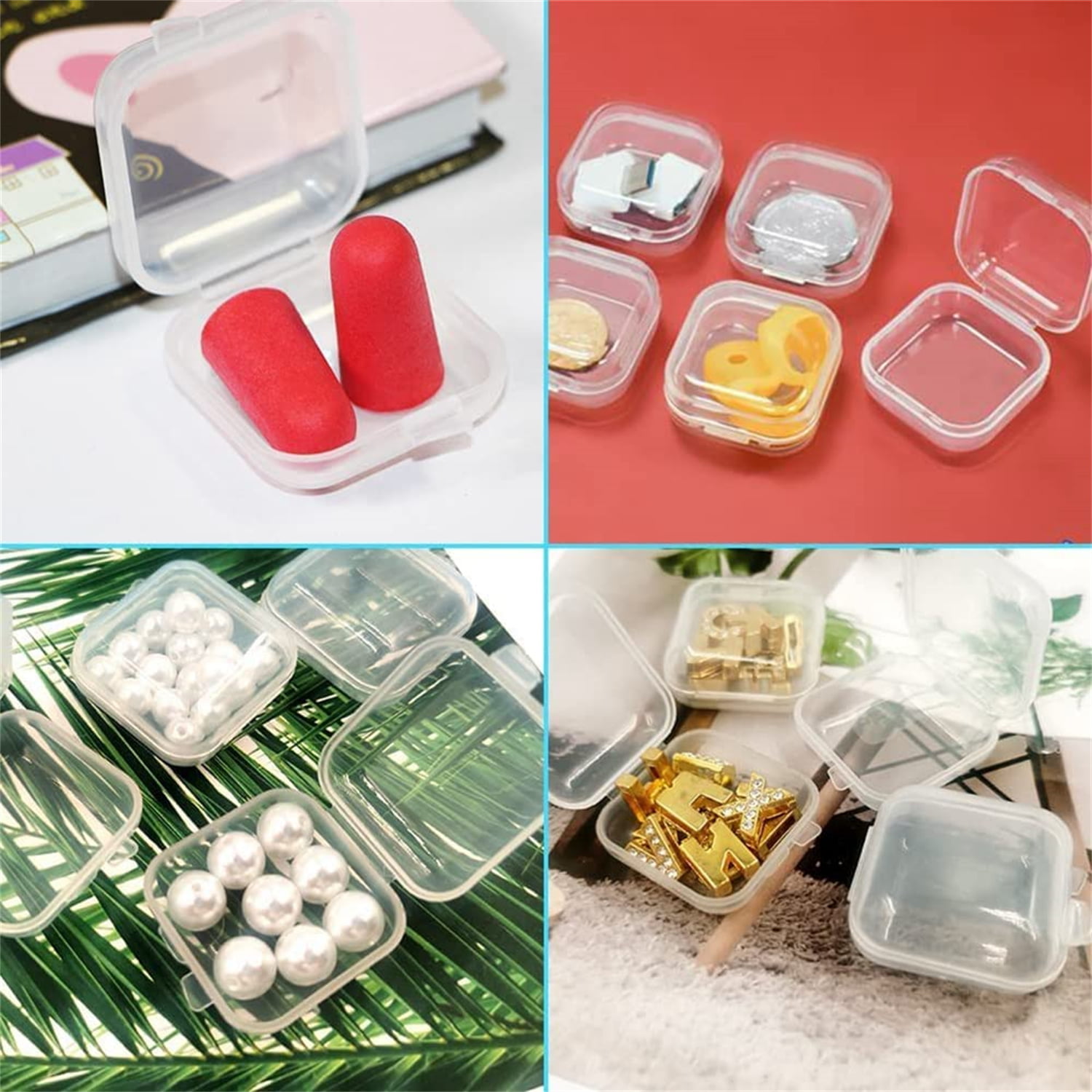  Teensery Small Square Clear Plastic Containers Box with Lid for  Coins Crafts Clips Beads Jewelry Nail Rhinestones Storage Box Case :  Clothing, Shoes & Jewelry