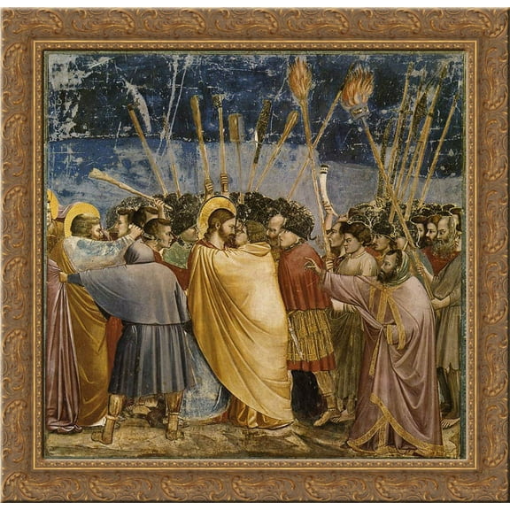 The Arrest of Christ (Kiss of Judas) 20x20 Gold Ornate Wood Framed Canvas Art by Giotto