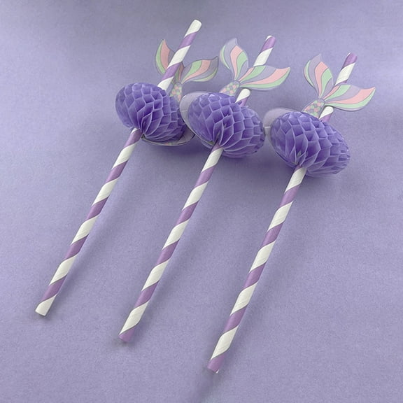 IBASETOY 50pcs Iridescent Paper Straw for Party Drinking Straws Violet Disposable Summer Party