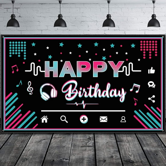 Music Happy Birthday Party Backdrop Musical Social Media Birthday Party Supplies Social Media Photography Background