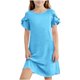 thumbnail image 2 of Vestido de manga corta con cuello redondo de color liso para niñas de medianas y grandes, informal, cómodo y de poliéster., 2 of 8