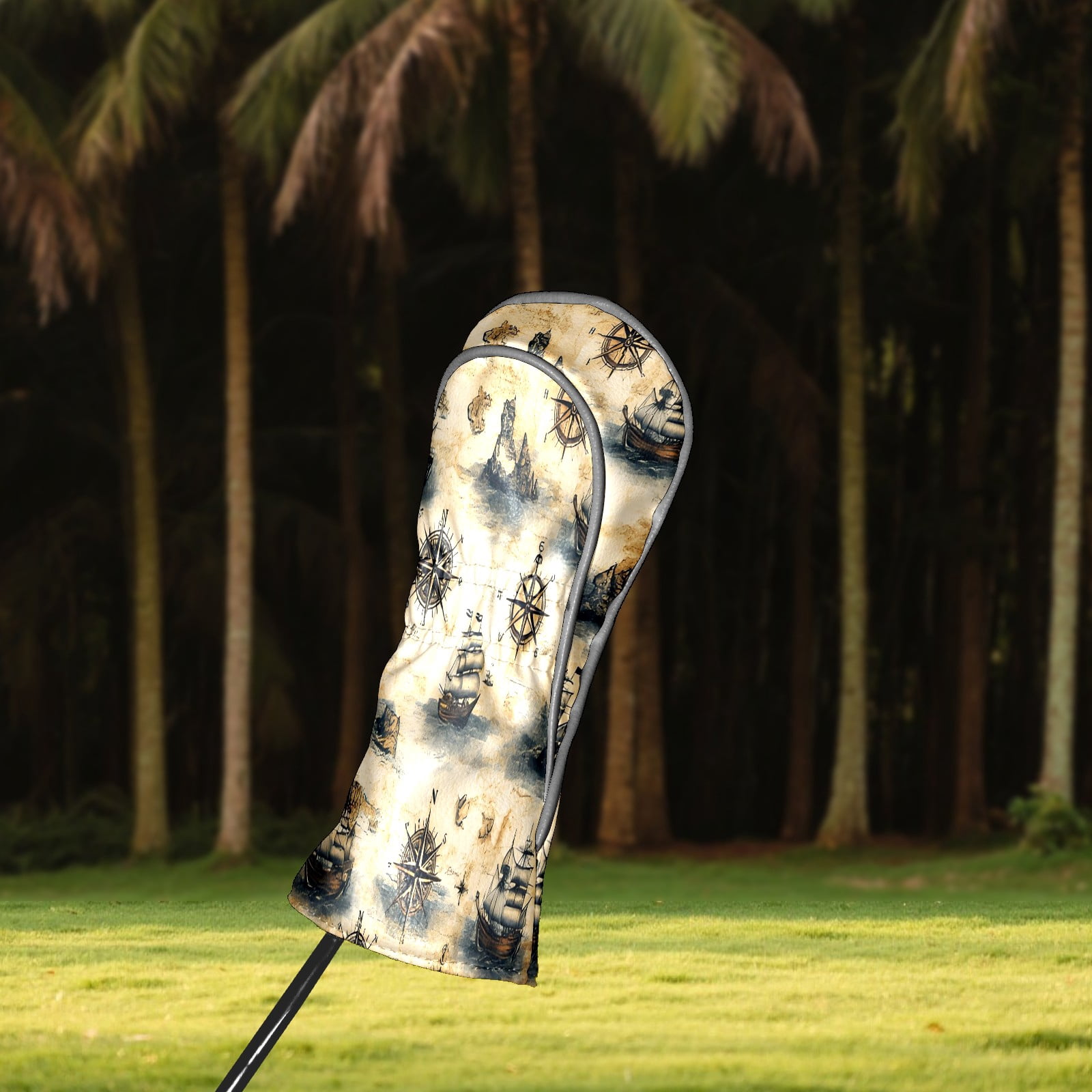 Golf Club Covers, Brown Vintage Sailing Premium PU Leather Driver Hybrid Putter Head Covers with Velvet Lining, Waterproof Golf Gifts for Men Women