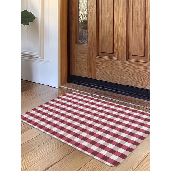 Red Checkered Door Mat Indoor Outdoor Entrance, Non Slip Rug for Kitchen Bathroom Entryway Rug, Farmhouse Red and White Buffalo Plaid Washable Doormat Floor Mat for Office Home Decor 24x36 Inch