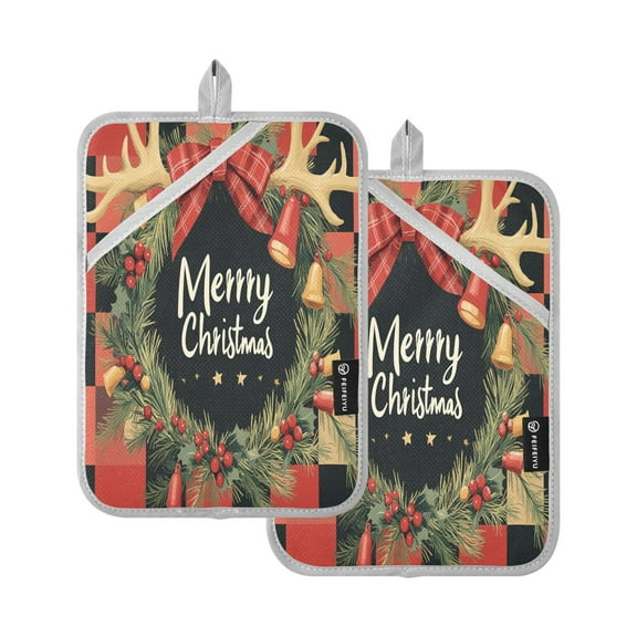 BZSMCE Pot Holder Oven Mitts Cooking baking Red and Black Plaid with Christmas Creative Pattern Size:7x9.8in