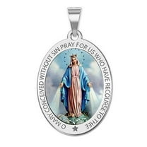 Picturesongold.Com Miraculous Medal Oval Necklace Pendants Adult 1/2 in. x 2/3 in - Sterling Silver