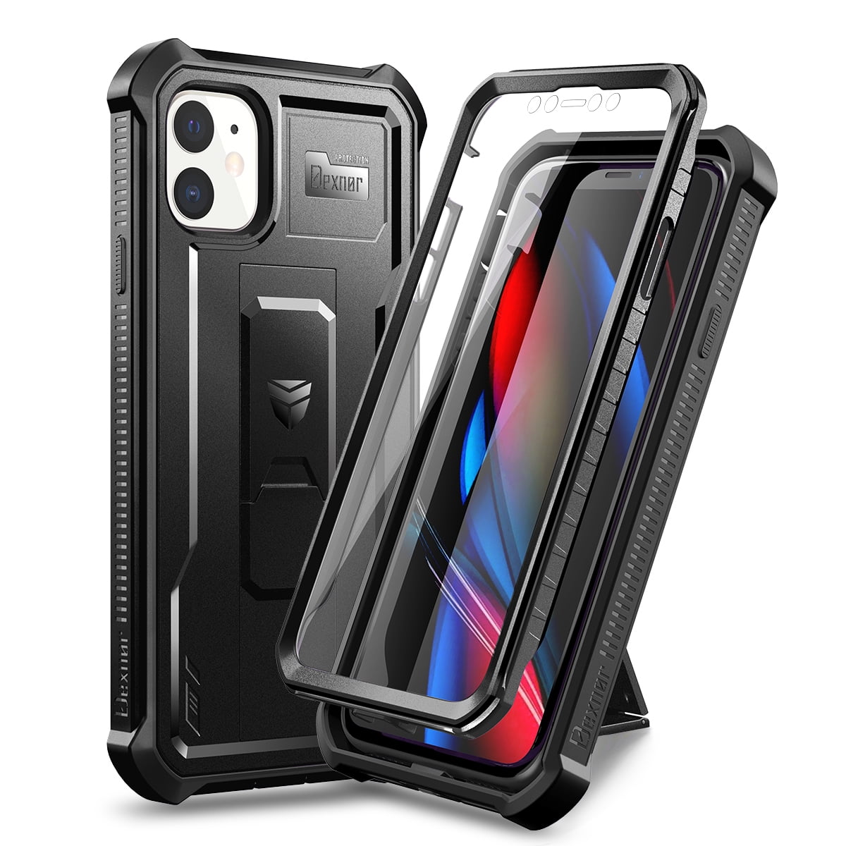 Dexnor for iPhone 11 Case, [Built in Screen Protector and Kickstand] Heavy Duty Military Grade Protection Shockproof Protective Cover for iPhone 11, 6.1 inch, Black