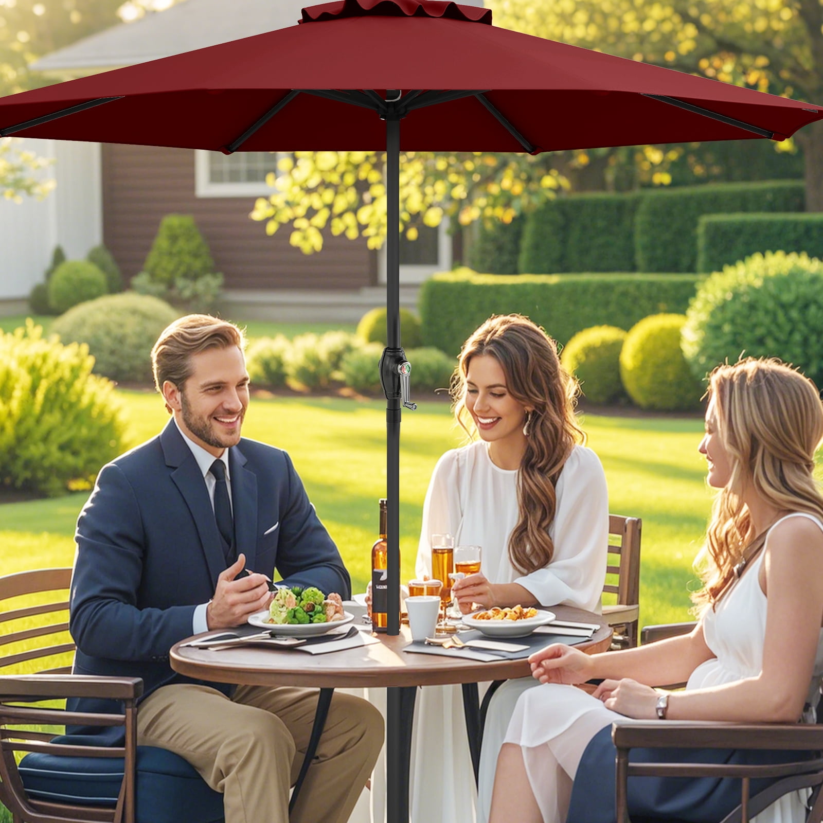 Topbuy 8.5 FT Patio Umbrella Outdoor Table Umbrella w/ Crank Handle 8 Ribs Wine