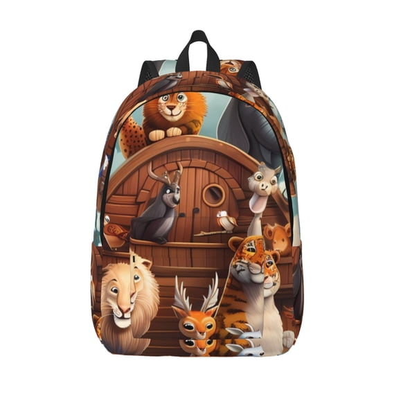 Vsdgher Animal Filled Noahs Ark Print Canvas Backpack Travel Rucksack Unisex Knapsack 15.7/17.7Inch Laptop Backpack for Work,College -Small